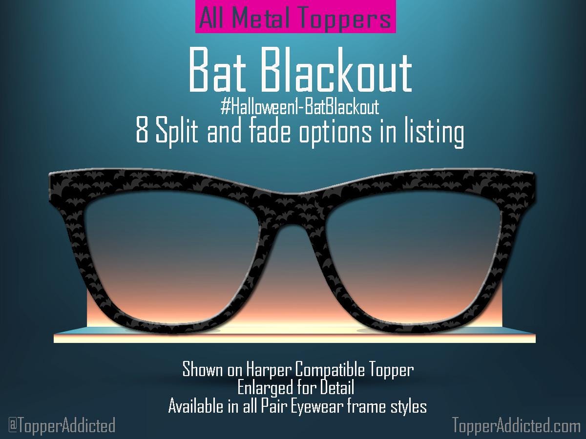 Black background and gray bats make these toppers for pair, eyewear, and more subtle look for Halloween.
