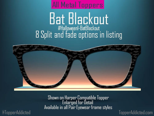 Black background and gray bats make these toppers for pair, eyewear, and more subtle look for Halloween.