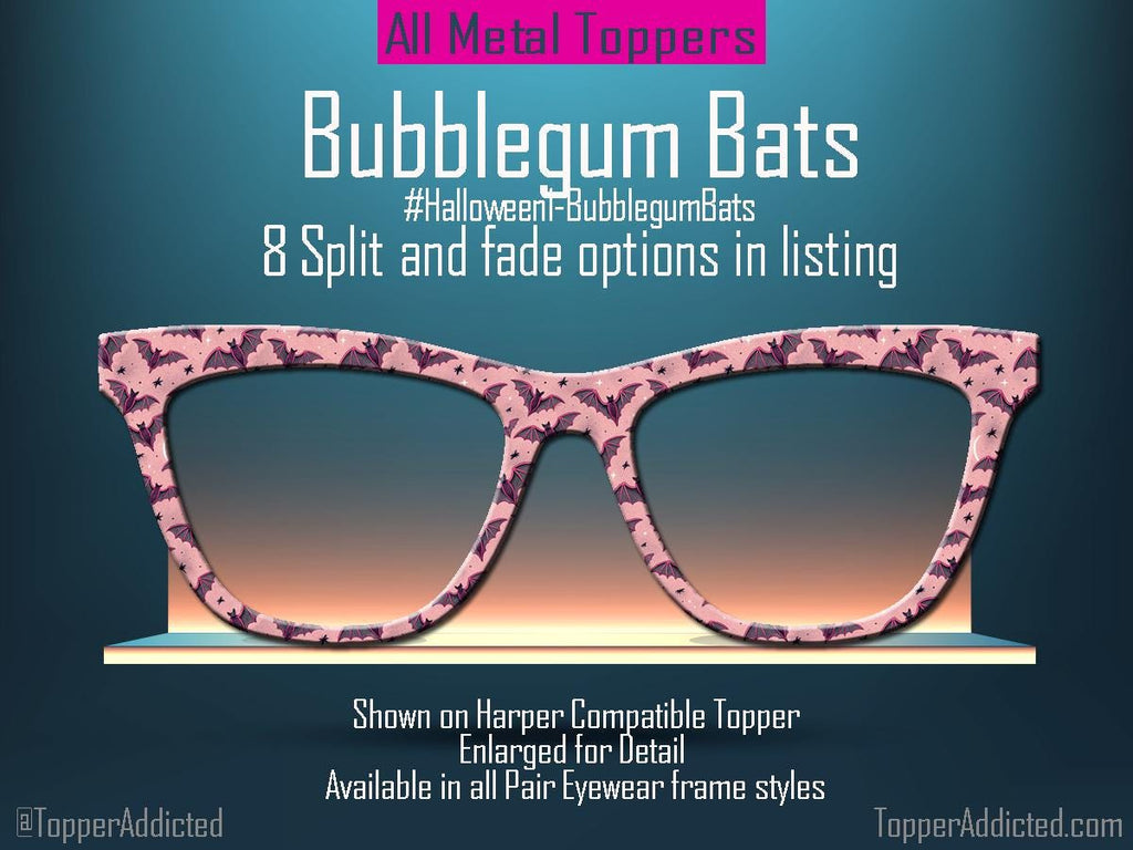Bubblegum Bats Halloween Magnetic Topper for Pair Eyewear Compatible Frames | Pink Bat Pattern with Split and Fade Options - fast shipping