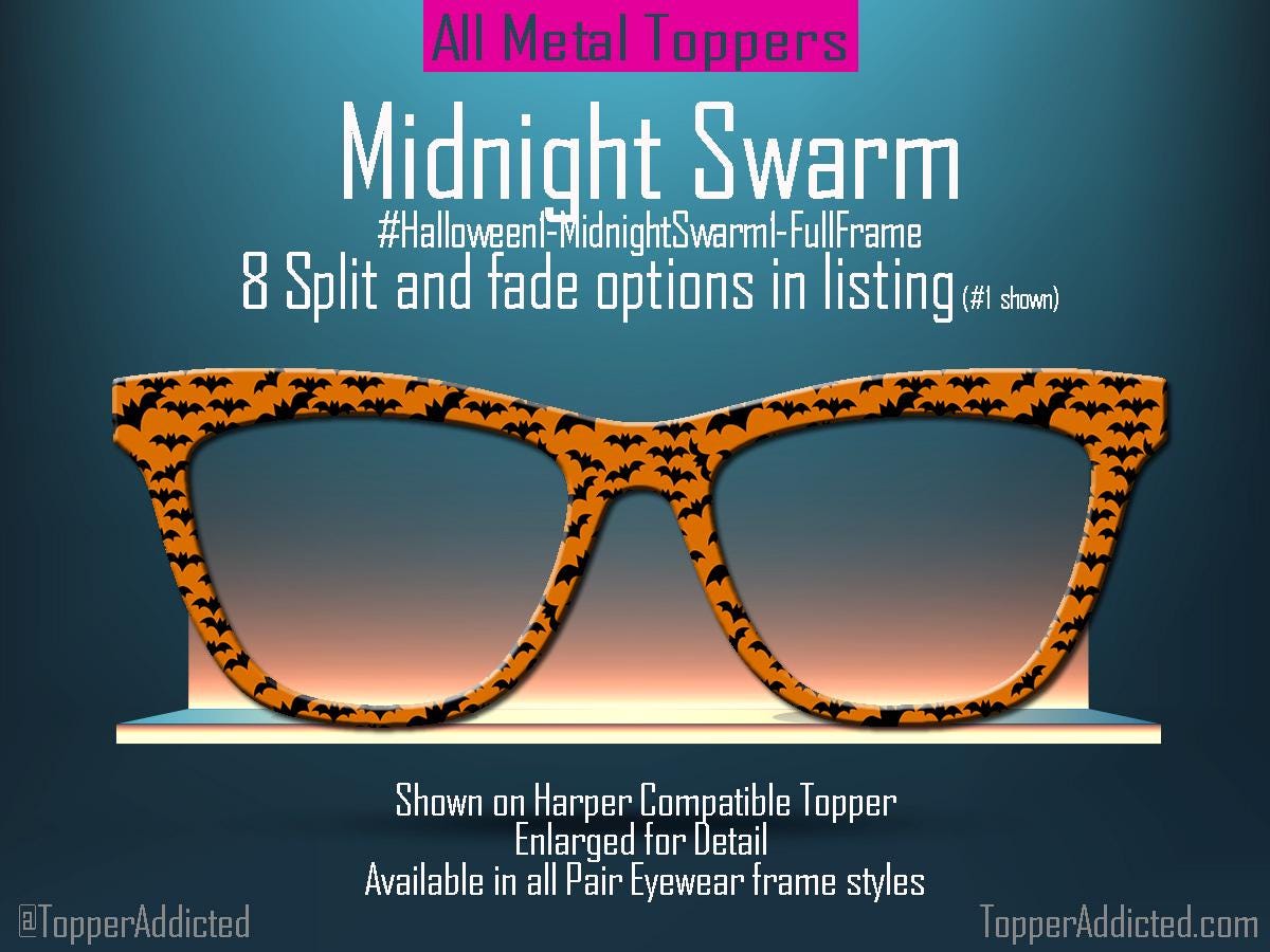 Midnight Swarm Bat Glasses | Halloween Bat Toppers for Pair Eyewear Magnetic Frames Lightweight Metal Topper Frames - Fast Shipping