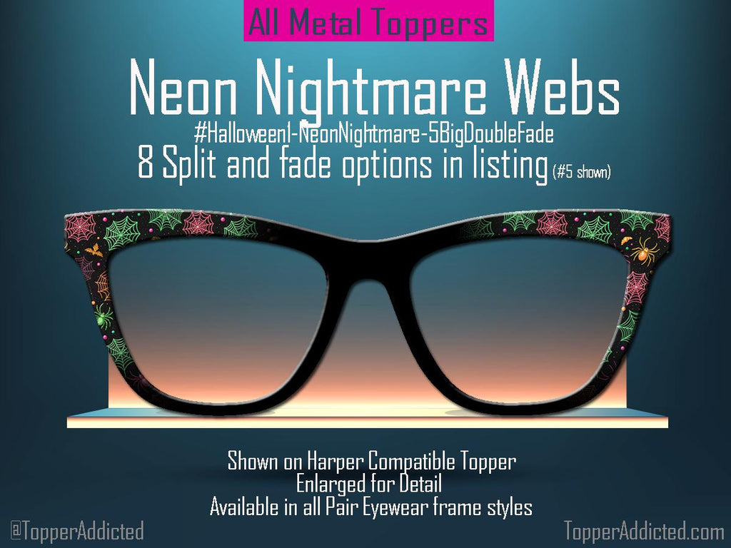 Neon Nightmare Webs Pair Toppers | Colorful Spiderweb Toppers for Pair Eyewear Magnetic Frames Lightweight Metal Topper Frames Fast Shipping