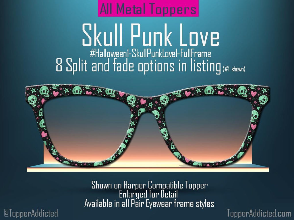 Skull Punk Love Pair Toppers | Neon Skull and Heart Toppers for Pair Eyewear Magnetic Frames Lightweight Metal Topper Frames - Fast Shipping