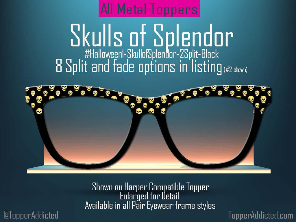 Skulls of Splendor for Pair Eyewear Glasses | Gothic Gold Skull Toppers Magnetic Frames Lightweight Metal Magnetic Toppers- Fast Shipping