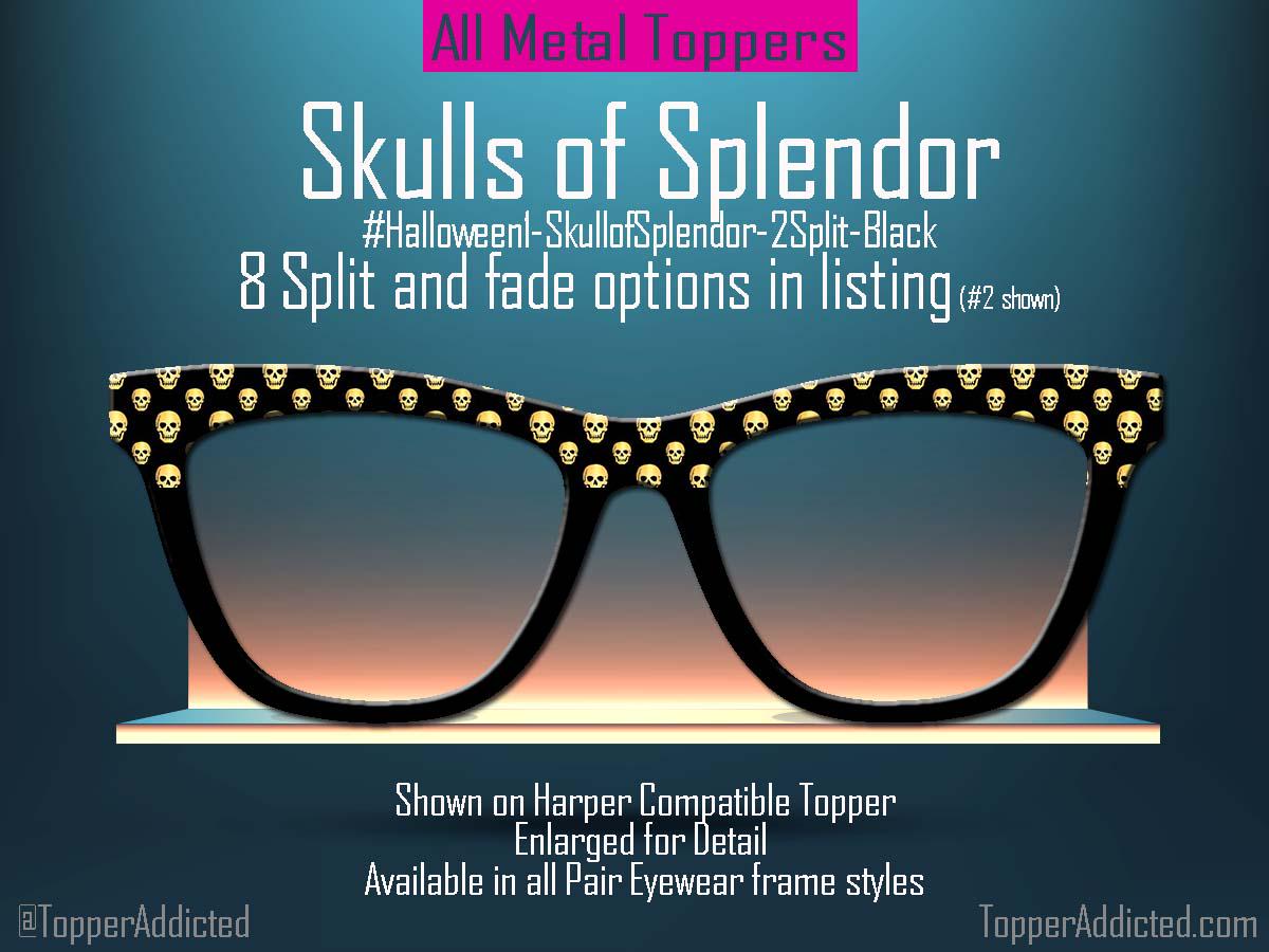 Skulls of Splendor for Pair Eyewear Glasses | Gothic Gold Skull Toppers Magnetic Frames Lightweight Metal Magnetic Toppers- Fast Shipping