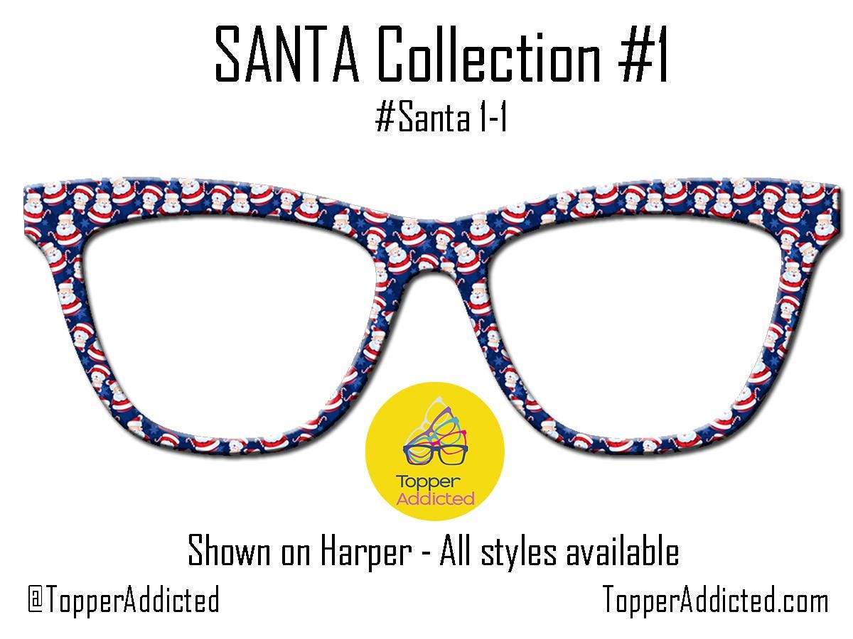Santa Claus Collection of metal magnetic toppers for Pair Eyewear • Santa Christmas toppers • 12 Pattern Options & split fade available