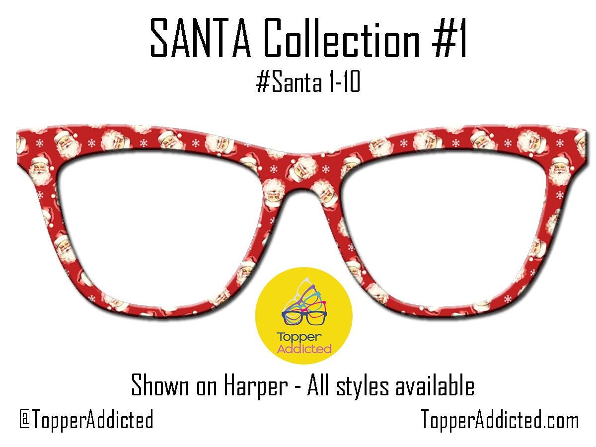 Santa Claus Collection of metal magnetic toppers for Pair Eyewear • Santa Christmas toppers • 12 Pattern Options & split fade available