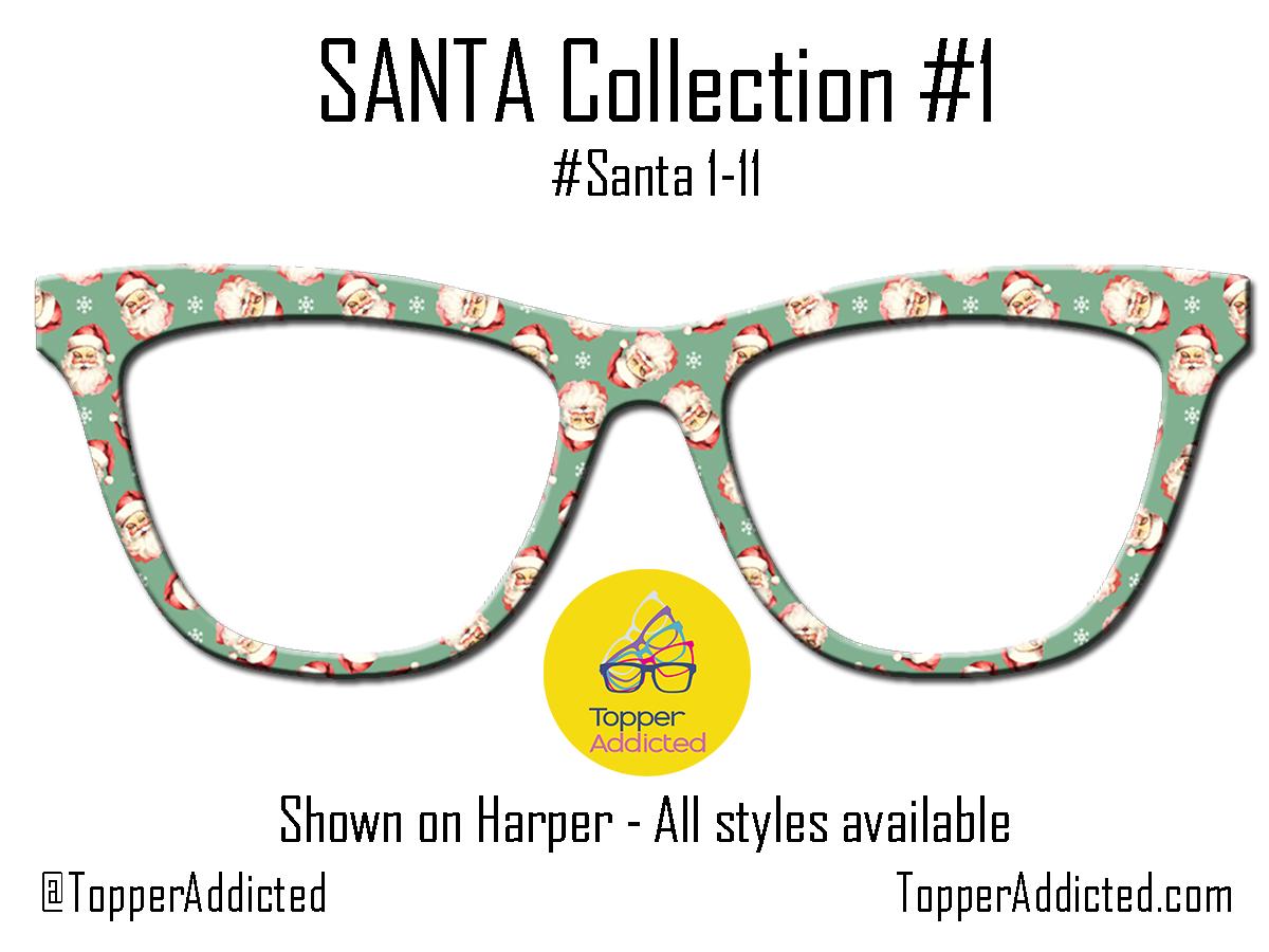 Santa Claus Collection of metal magnetic toppers for Pair Eyewear • Santa Christmas toppers • 12 Pattern Options & split fade available