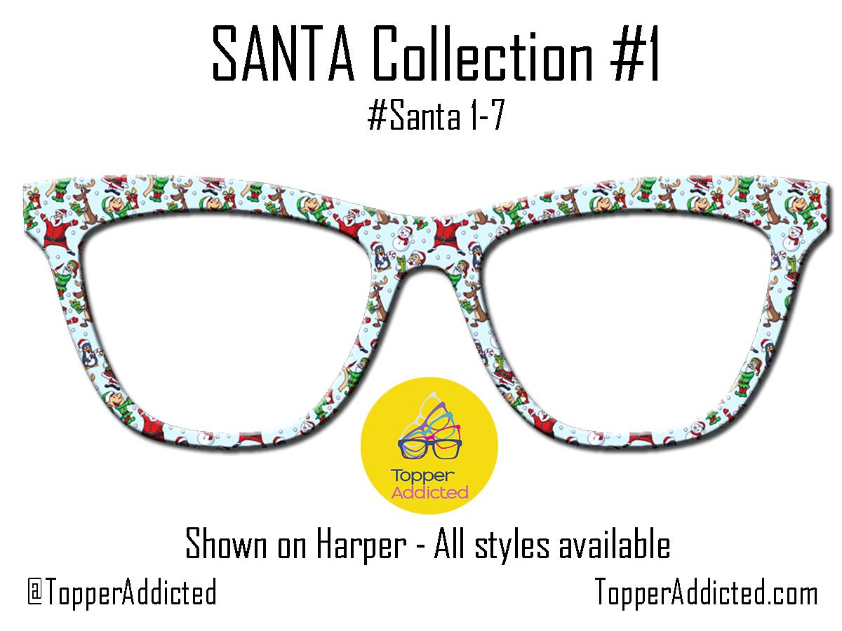 Santa Claus Collection of metal magnetic toppers for Pair Eyewear • Santa Christmas toppers • 12 Pattern Options & split fade available