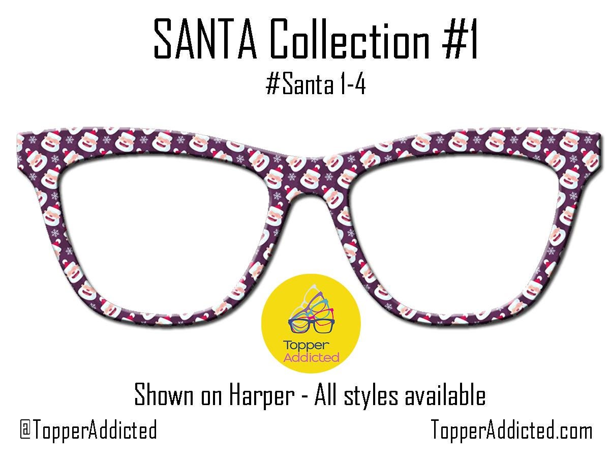 Santa Claus Collection of metal magnetic toppers for Pair Eyewear • Santa Christmas toppers • 12 Pattern Options & split fade available