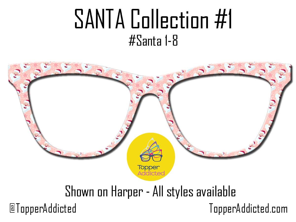 Santa Claus Collection of metal magnetic toppers for Pair Eyewear • Santa Christmas toppers • 12 Pattern Options & split fade available
