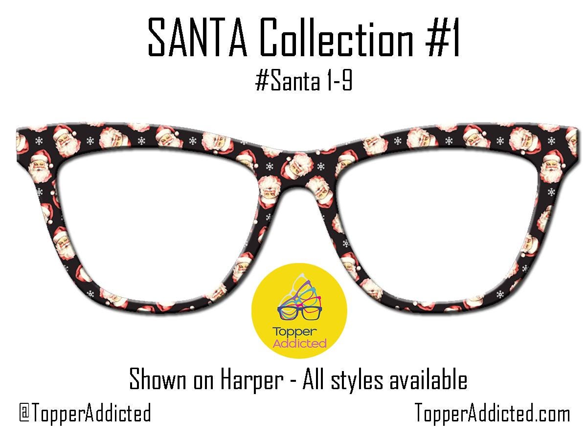 Santa Claus Collection of metal magnetic toppers for Pair Eyewear • Santa Christmas toppers • 12 Pattern Options & split fade available
