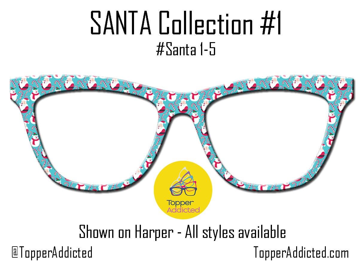Santa Claus Collection of metal magnetic toppers for Pair Eyewear • Santa Christmas toppers • 12 Pattern Options & split fade available