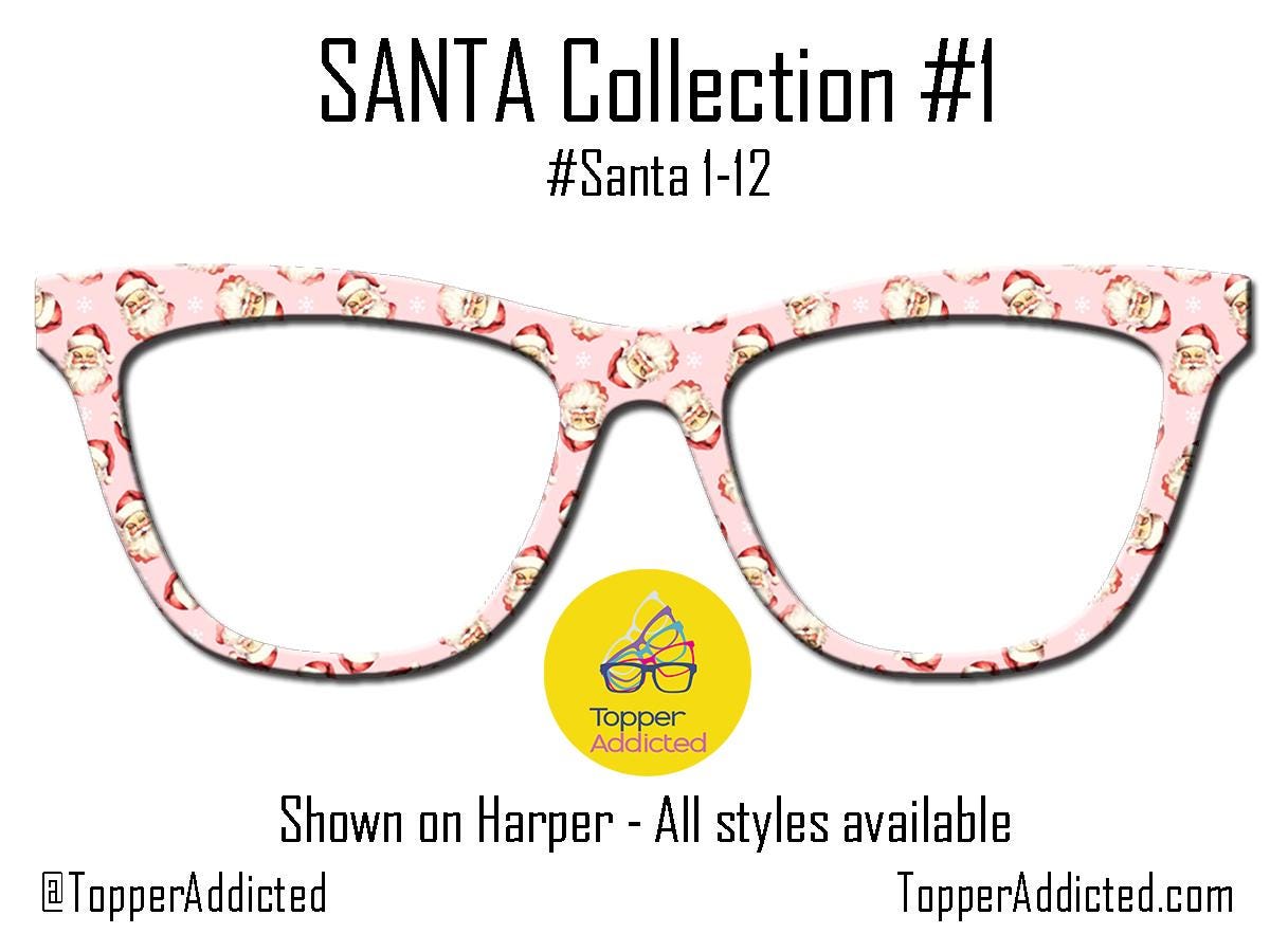 Santa Claus Collection of metal magnetic toppers for Pair Eyewear • Santa Christmas toppers • 12 Pattern Options & split fade available