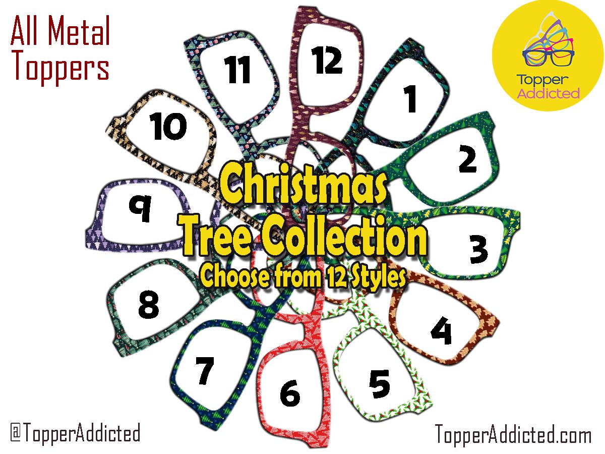 Christmas Tree Collection Metal Toppers for Pair Eyewear • Holiday Glasses Top Frames• Festive Christmas Trees • 12 Cheerful Xmas Styles