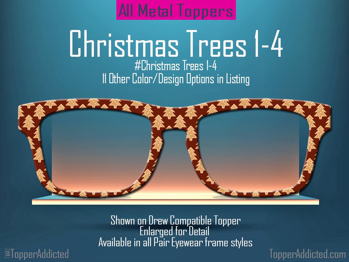 Christmas Tree Collection Metal Toppers for Pair Eyewear • Holiday Glasses Top Frames• Festive Christmas Trees • 12 Cheerful Xmas Styles