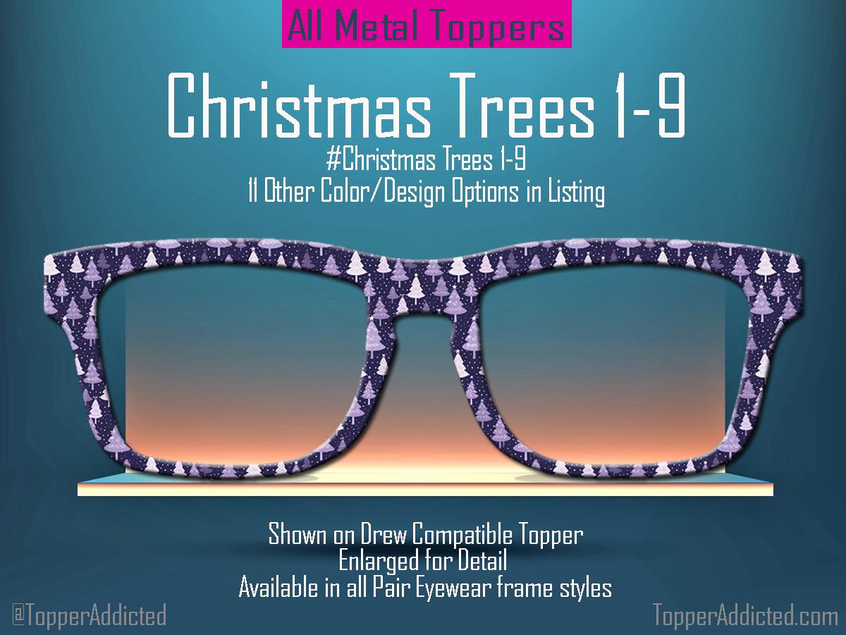 Christmas Tree Collection Metal Toppers for Pair Eyewear • Holiday Glasses Top Frames• Festive Christmas Trees • 12 Cheerful Xmas Styles