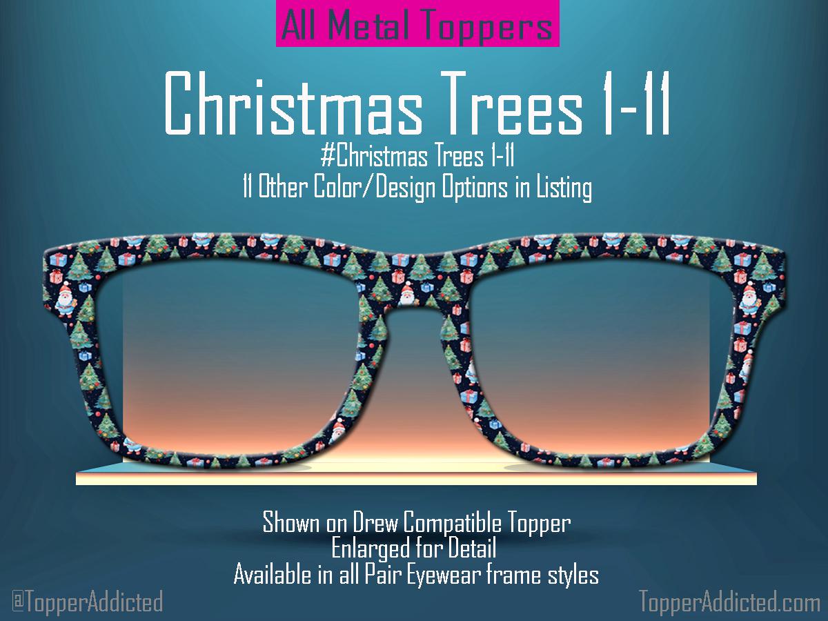 Christmas Tree Collection Metal Toppers for Pair Eyewear • Holiday Glasses Top Frames• Festive Christmas Trees • 12 Cheerful Xmas Styles