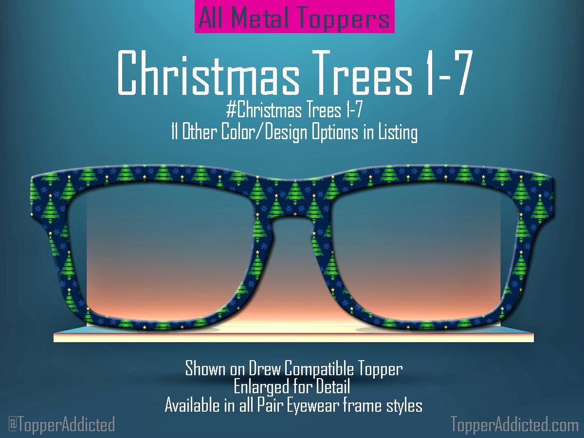 Christmas Tree Collection Metal Toppers for Pair Eyewear • Holiday Glasses Top Frames• Festive Christmas Trees • 12 Cheerful Xmas Styles
