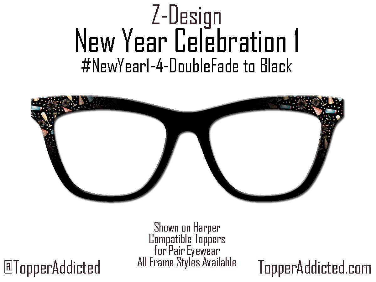 New Year Celebration Topper Pair Eyewear • Metal Magnetic Top Frames • New Years Fireworks and party favors Pattern • 8 Split & Fade Options