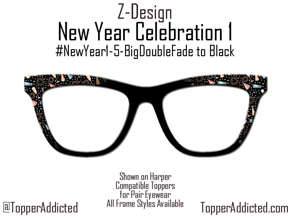 New Year Celebration Topper Pair Eyewear • Metal Magnetic Top Frames • New Years Fireworks and party favors Pattern • 8 Split & Fade Options