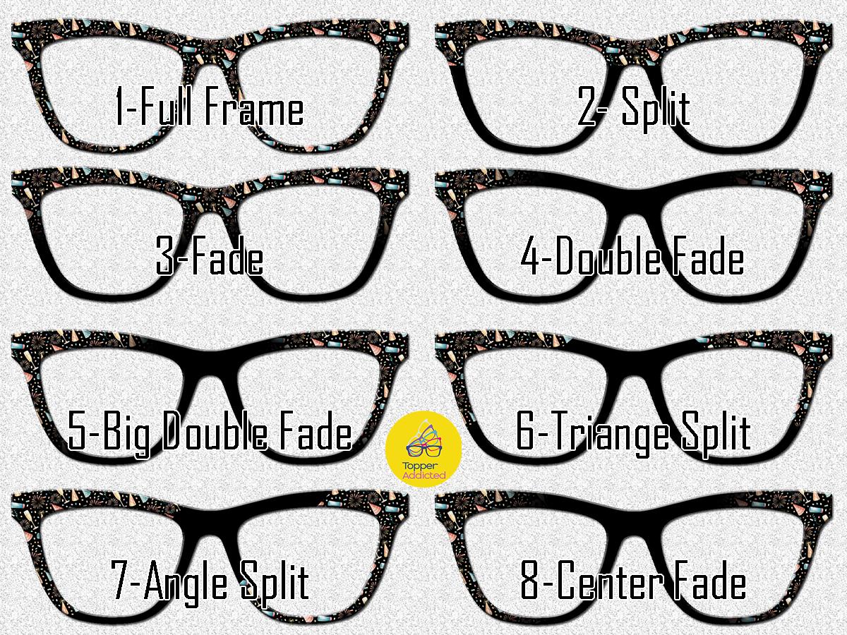 New Year Celebration Topper Pair Eyewear • Metal Magnetic Top Frames • New Years Fireworks and party favors Pattern • 8 Split & Fade Options