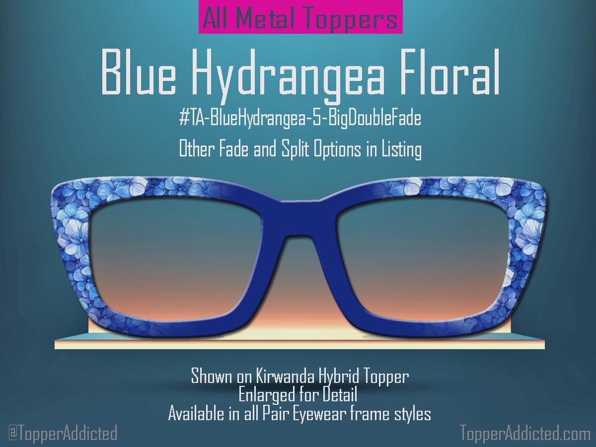 Blue Hydrangea Topper for Pair Eyewear • Floral Glasses Top Frame • Metal Magnetic