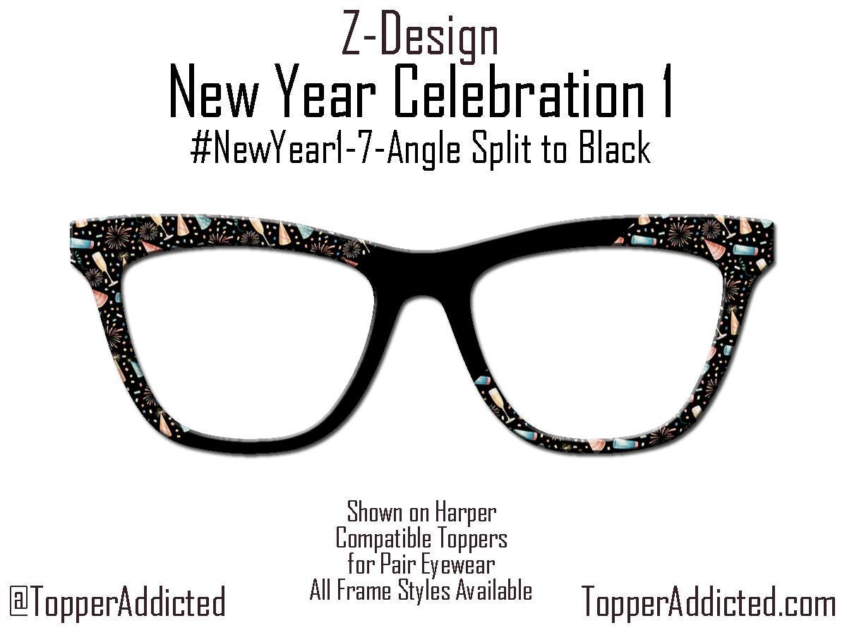 New Year Celebration Topper Pair Eyewear • Metal Magnetic Top Frames • New Years Fireworks and party favors Pattern • 8 Split & Fade Options