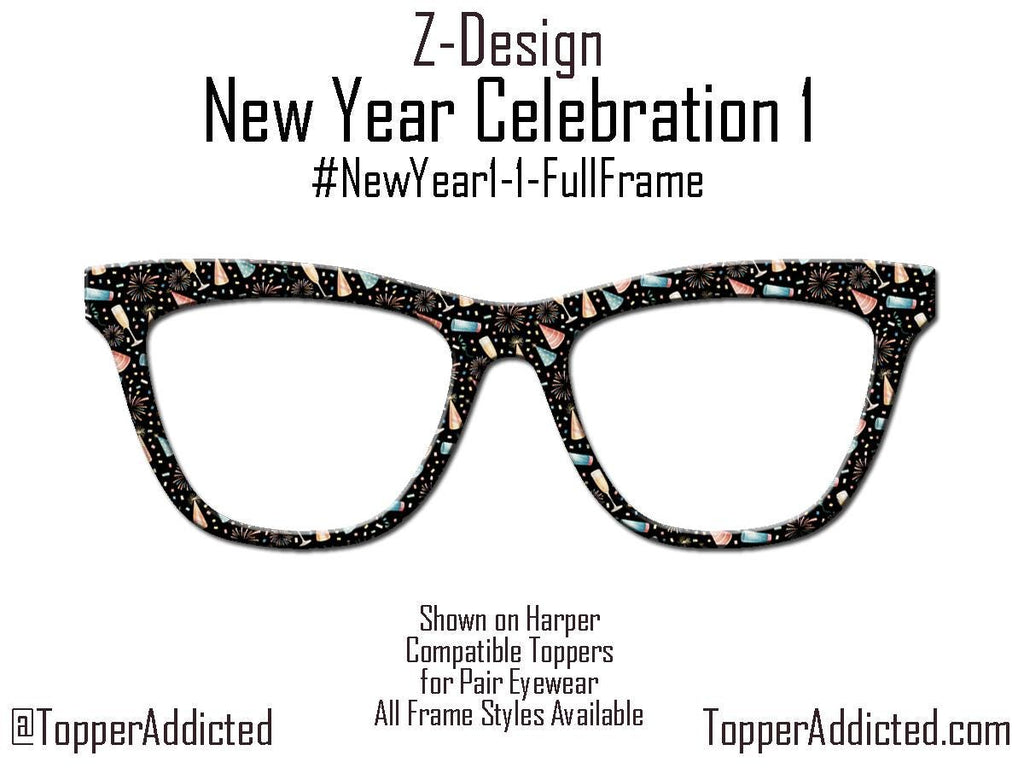 New Year Celebration Topper Pair Eyewear • Metal Magnetic Top Frames • New Years Fireworks and party favors Pattern • 8 Split & Fade Options