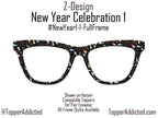 New Year Celebration Topper Pair Eyewear • Metal Magnetic Top Frames • New Years Fireworks and party favors Pattern • 8 Split & Fade Options