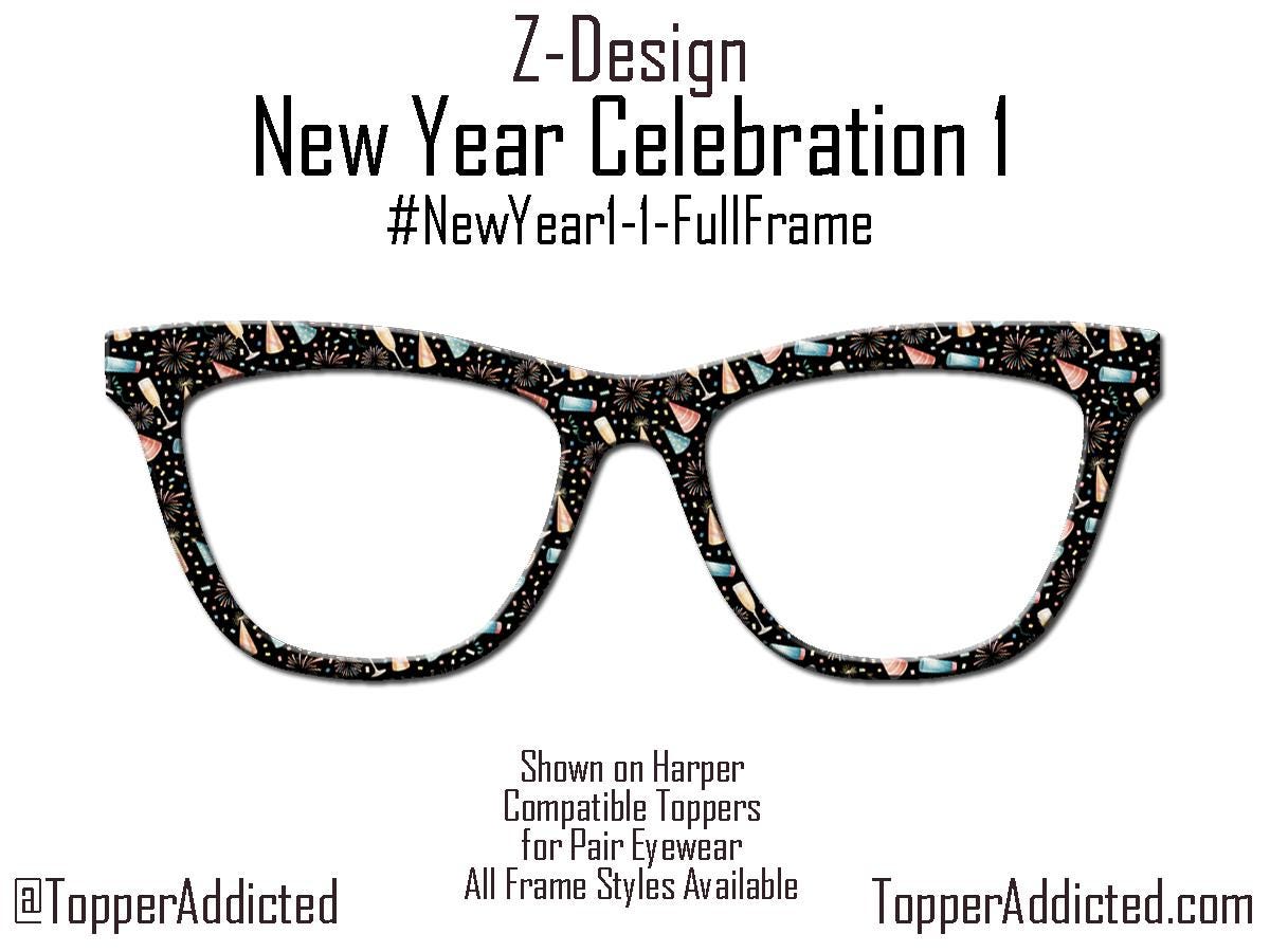 New Year Celebration Topper Pair Eyewear • Metal Magnetic Top Frames • New Years Fireworks and party favors Pattern • 8 Split & Fade Options