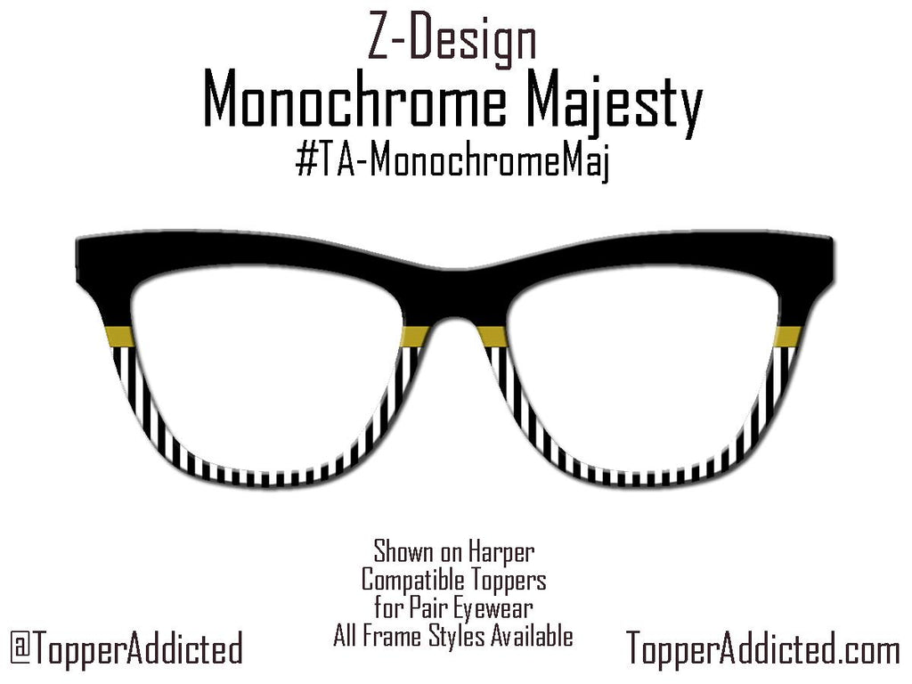 Monochrome Majesty | Black & White Stripe Topper with Gold Accent | Magnetic Topper for Pair Eyewear in all styles