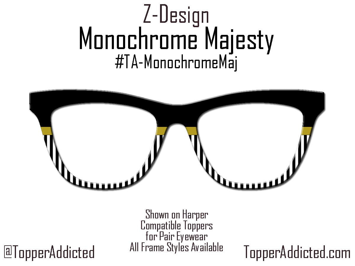 Monochrome Majesty | Black & White Stripe Topper with Gold Accent | Magnetic Topper for Pair Eyewear in all styles