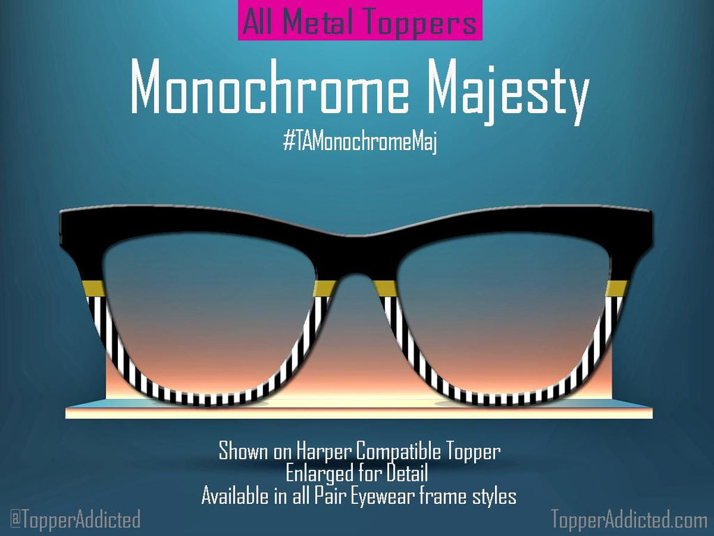Monochrome Majesty | Black & White Stripe Topper with Gold Accent | Magnetic Topper for Pair Eyewear in all styles