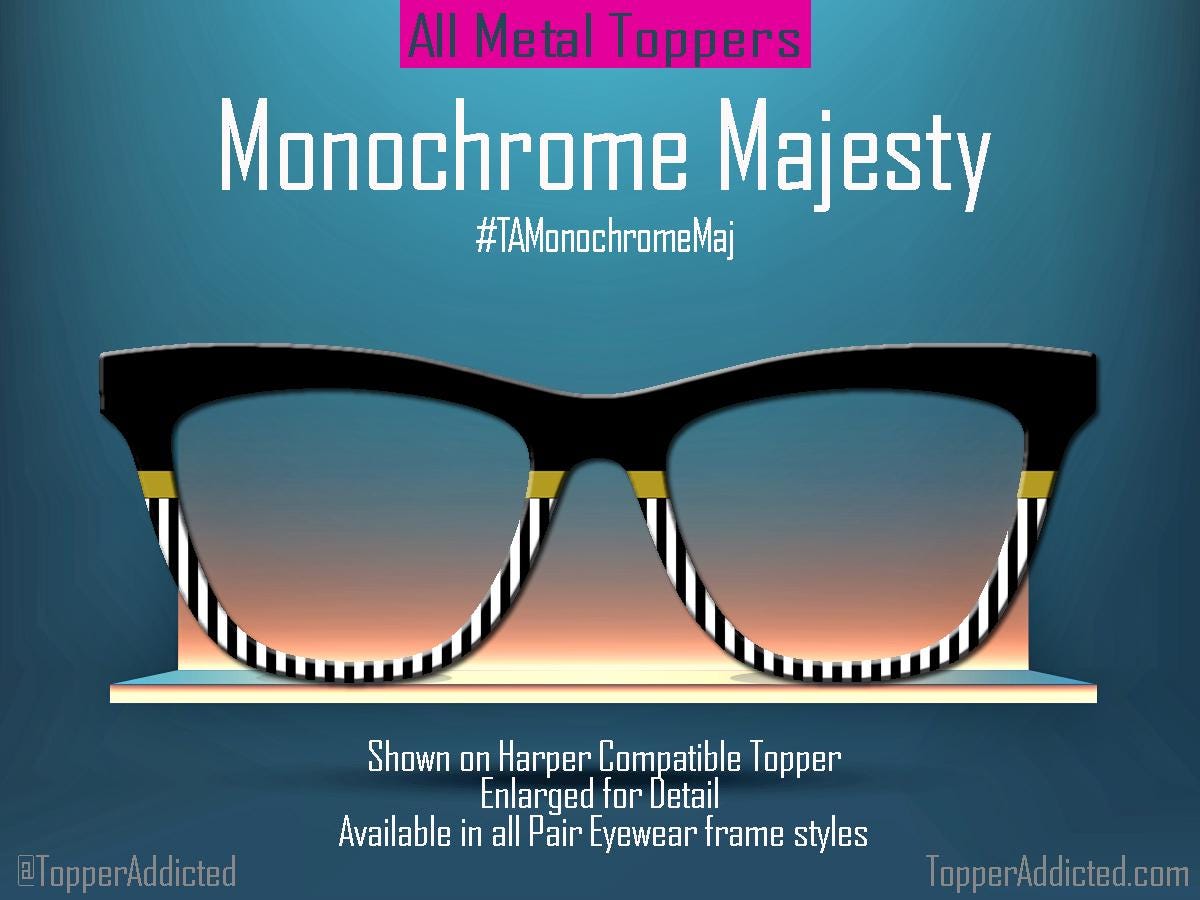 Monochrome Majesty | Black & White Stripe Topper with Gold Accent | Magnetic Topper for Pair Eyewear in all styles
