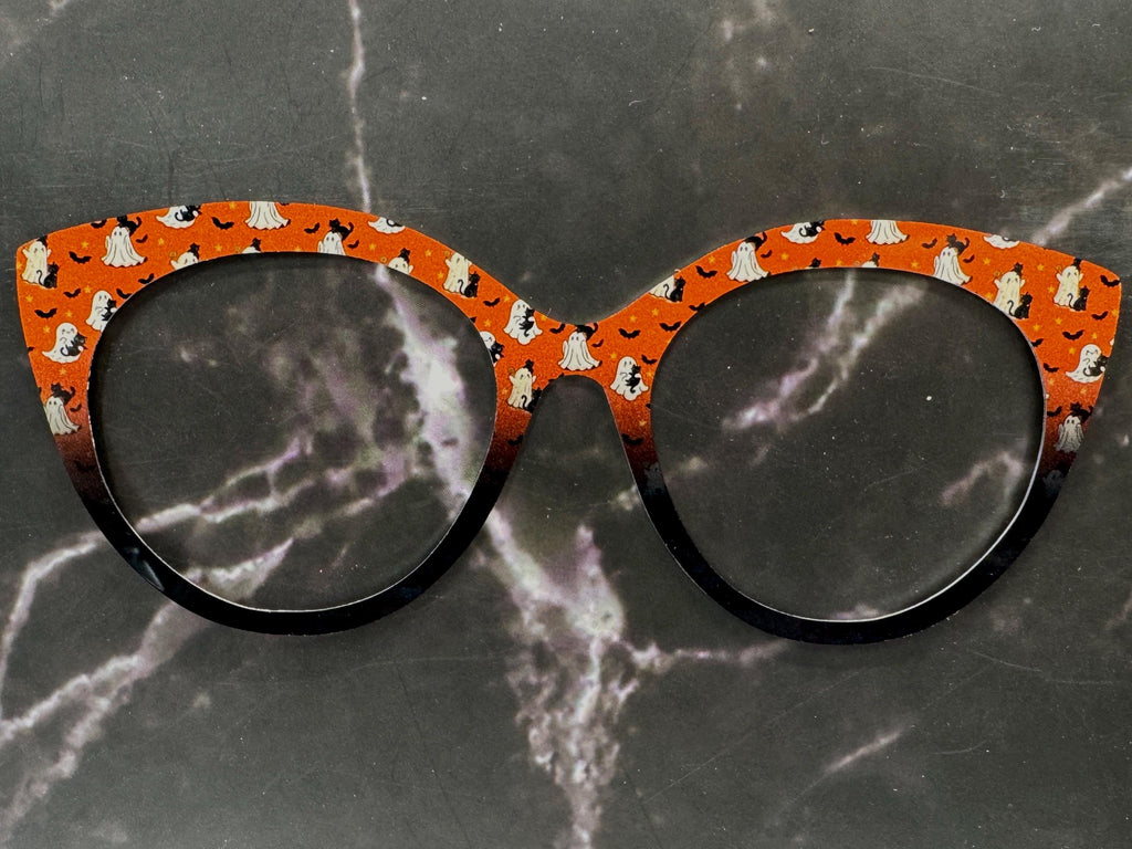 Cats Bats Ghosts Pair Eyewear Compatible Toppers Metal Halloween Frames Split Fade Options Magnetic Metal in Orange and Black