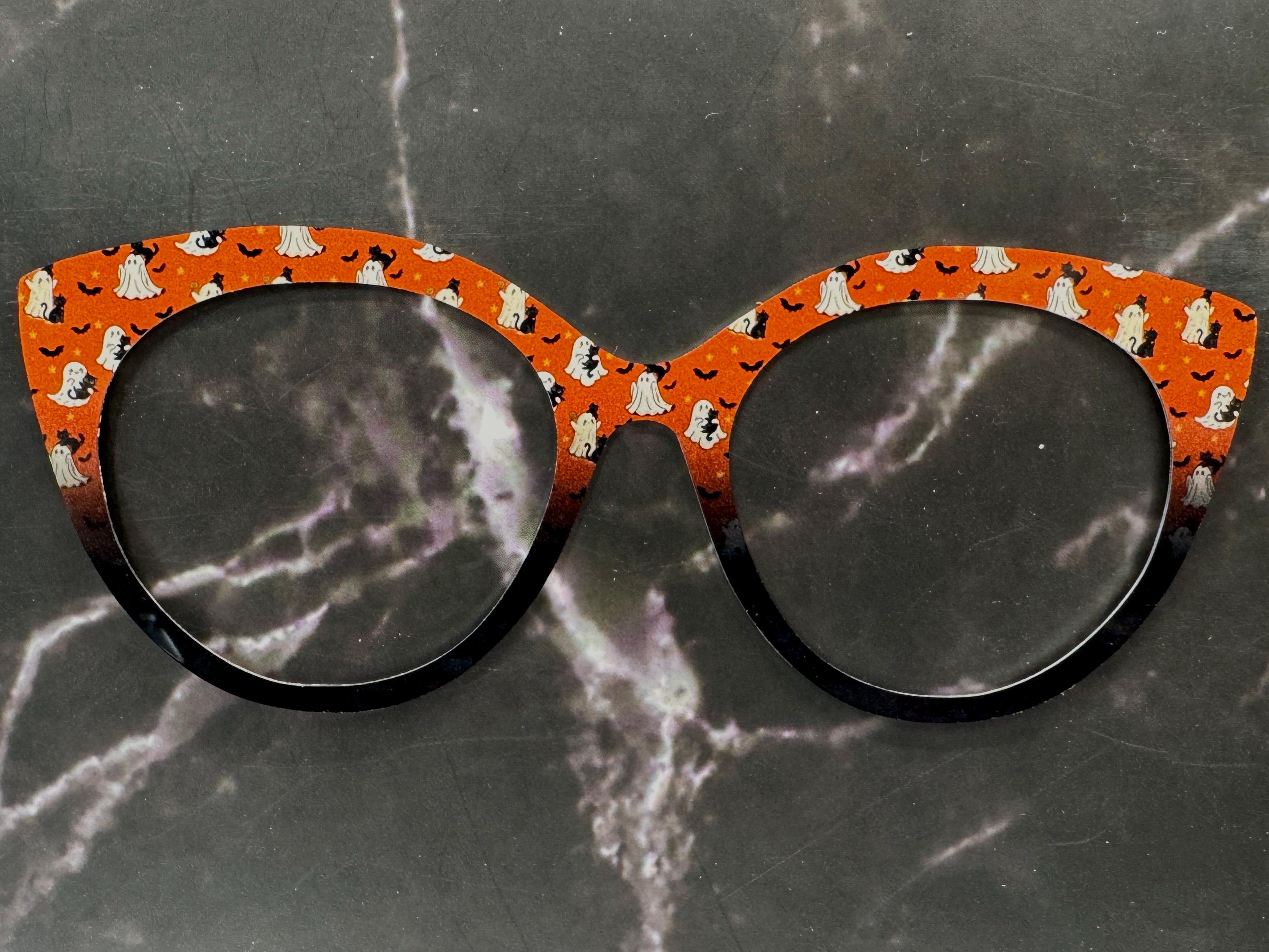 Cats Bats Ghosts Pair Eyewear Compatible Toppers Metal Halloween Frames Split Fade Options Magnetic Metal in Orange and Black