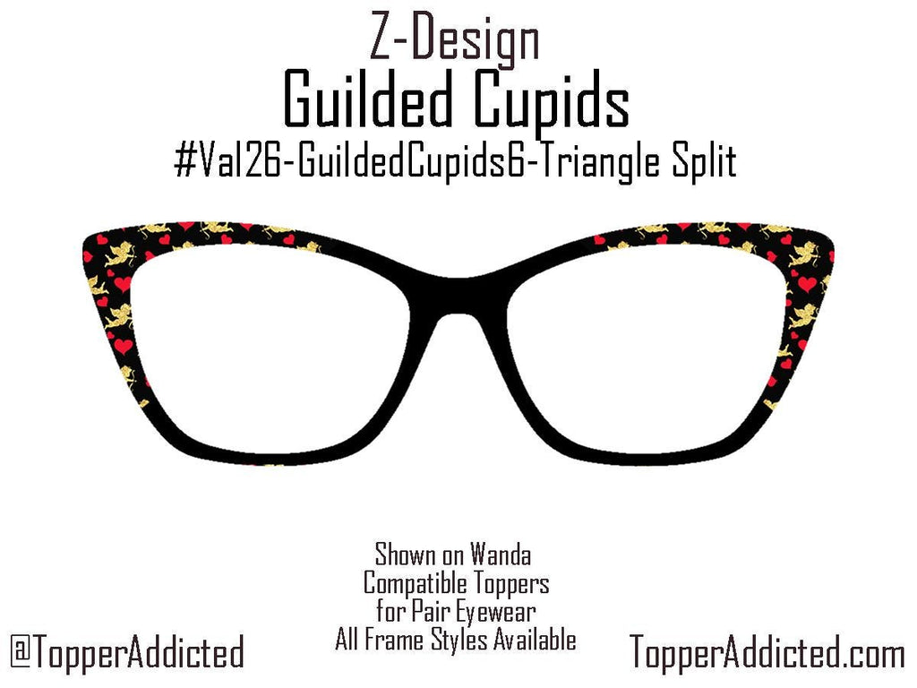 Gilded Cupids Magnetic Toppers for Pair Eyewear | Gold Cupid & Red Heart Valentine Top Frames