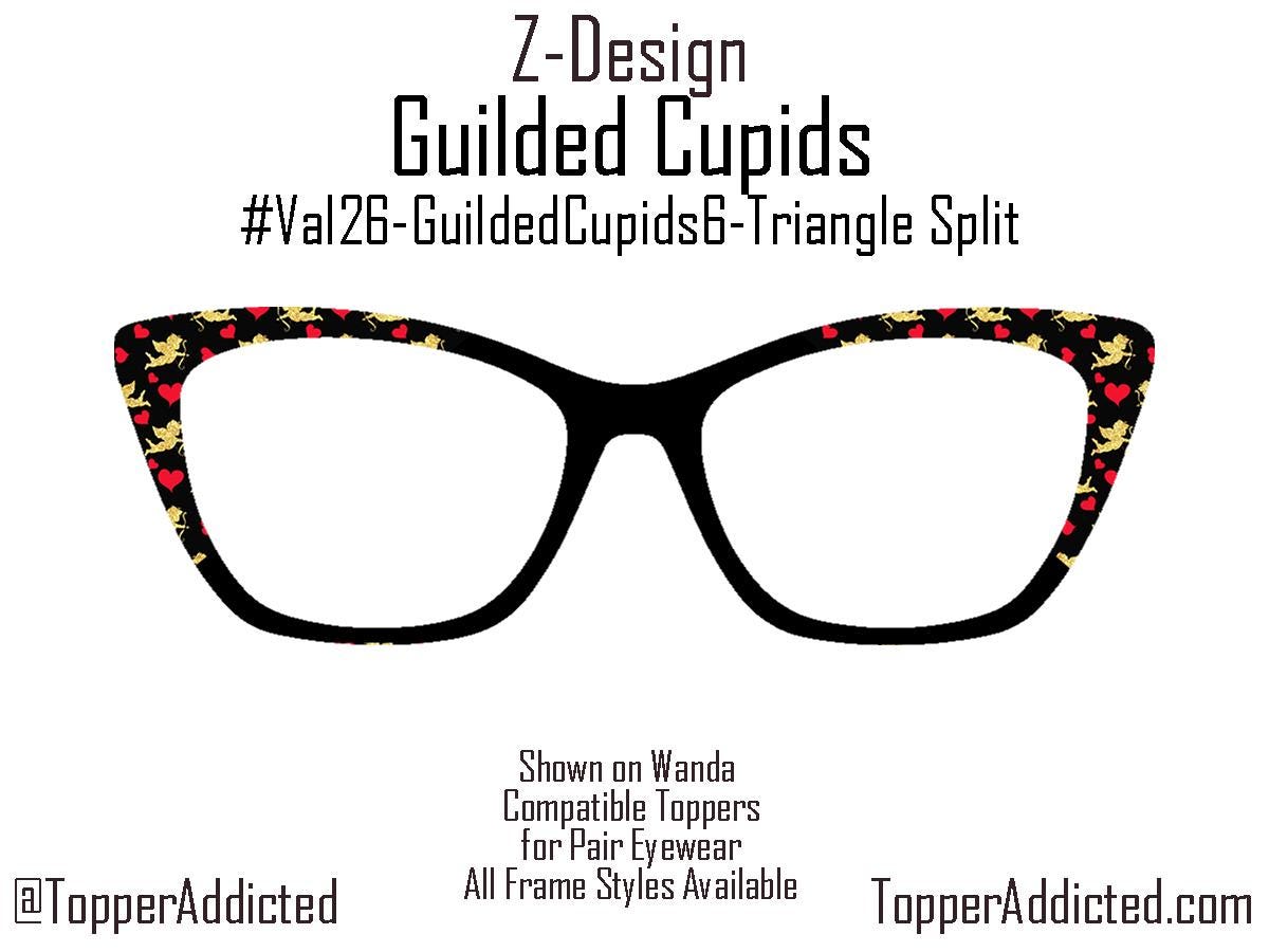 Gilded Cupids Magnetic Toppers for Pair Eyewear | Gold Cupid & Red Heart Valentine Top Frames