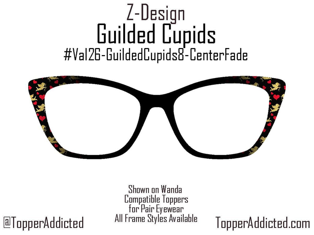 Gilded Cupids Magnetic Toppers for Pair Eyewear | Gold Cupid & Red Heart Valentine Top Frames