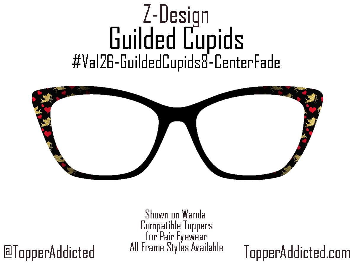 Gilded Cupids Magnetic Toppers for Pair Eyewear | Gold Cupid & Red Heart Valentine Top Frames