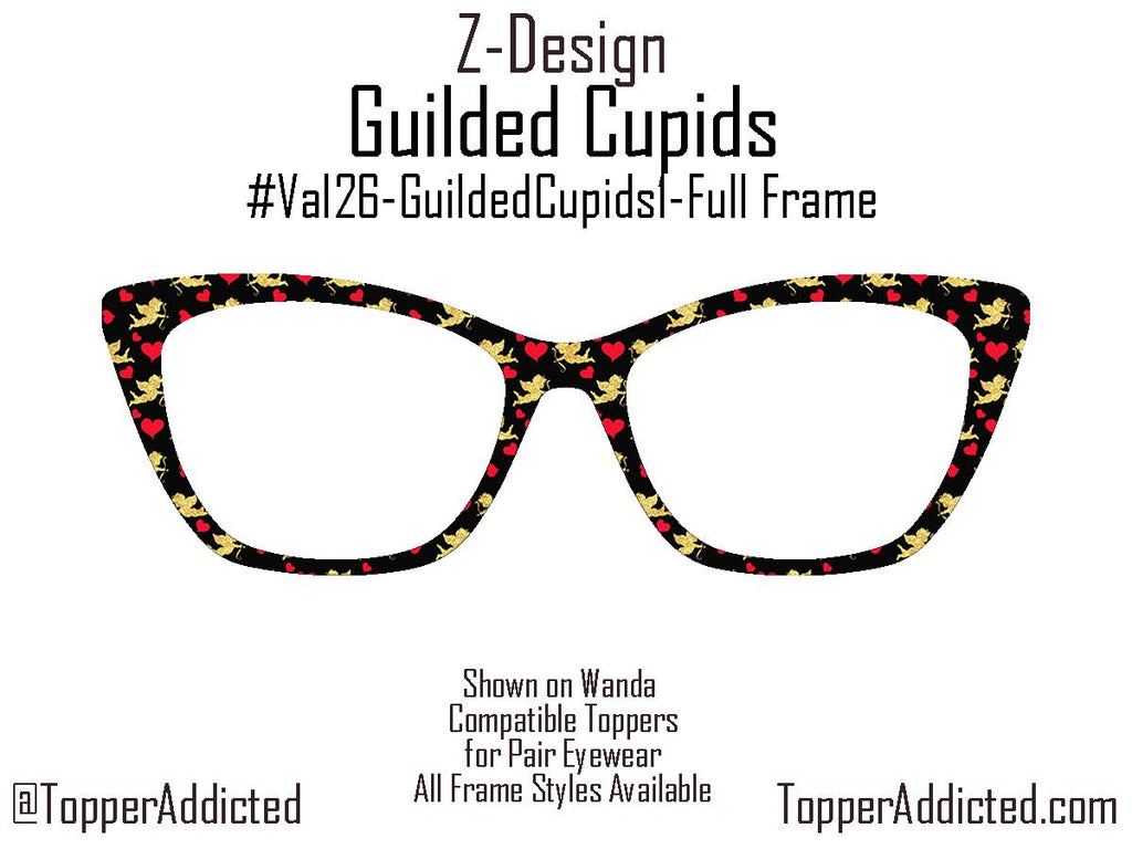 Gilded Cupids Magnetic Toppers for Pair Eyewear | Gold Cupid & Red Heart Valentine Top Frames