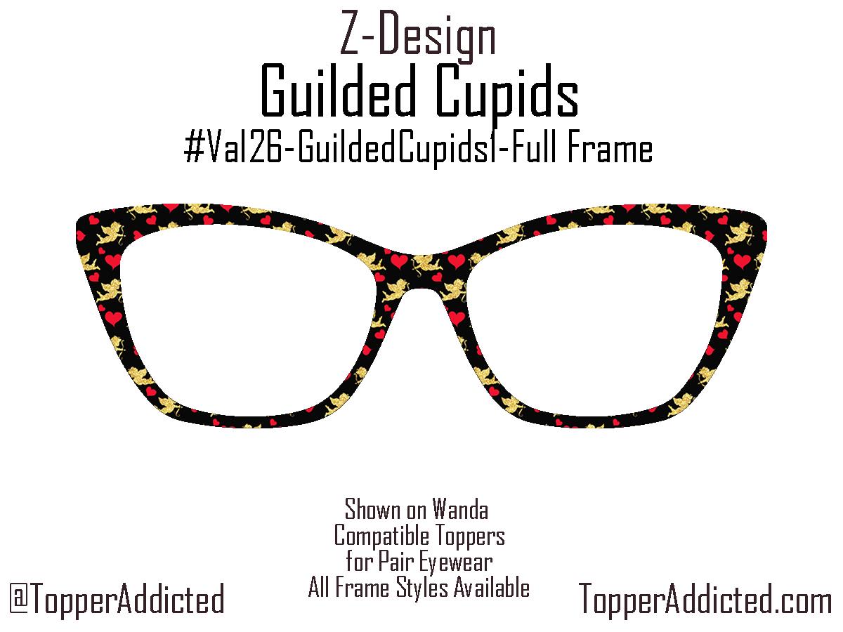 Gilded Cupids Magnetic Toppers for Pair Eyewear | Gold Cupid & Red Heart Valentine Top Frames