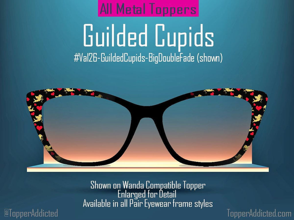 Gilded Cupids Magnetic Toppers for Pair Eyewear | Gold Cupid & Red Heart Valentine Top Frames