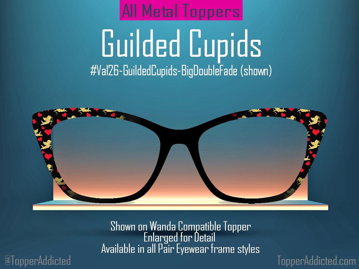 Gilded Cupids Magnetic Toppers for Pair Eyewear | Gold Cupid & Red Heart Valentine Top Frames