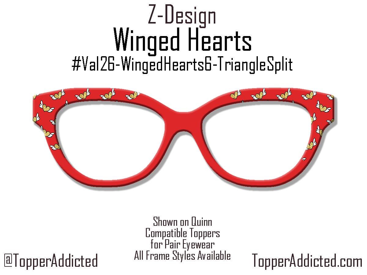 Winged Hearts Magnetic Topper – Gold Glitter Hearts on Red | Pair Eyewear Compatible Valentine Topper