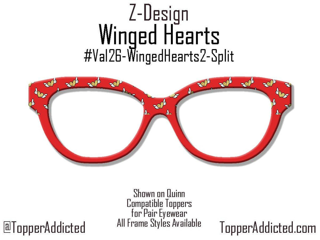 Winged Hearts Magnetic Topper – Gold Glitter Hearts on Red | Pair Eyewear Compatible Valentine Topper