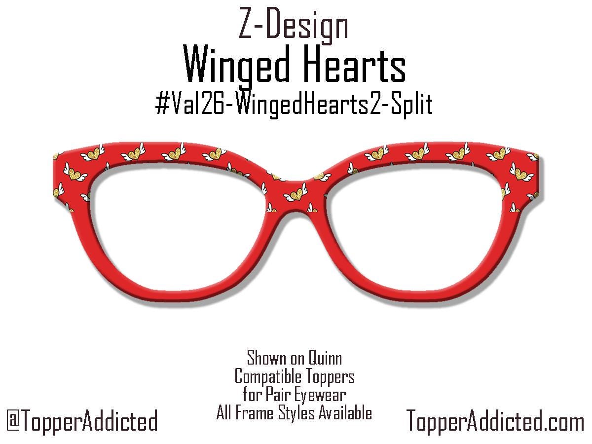 Winged Hearts Magnetic Topper – Gold Glitter Hearts on Red | Pair Eyewear Compatible Valentine Topper