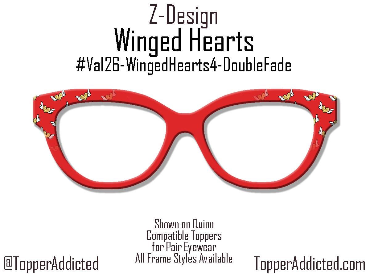 Winged Hearts Magnetic Topper – Gold Glitter Hearts on Red | Pair Eyewear Compatible Valentine Topper
