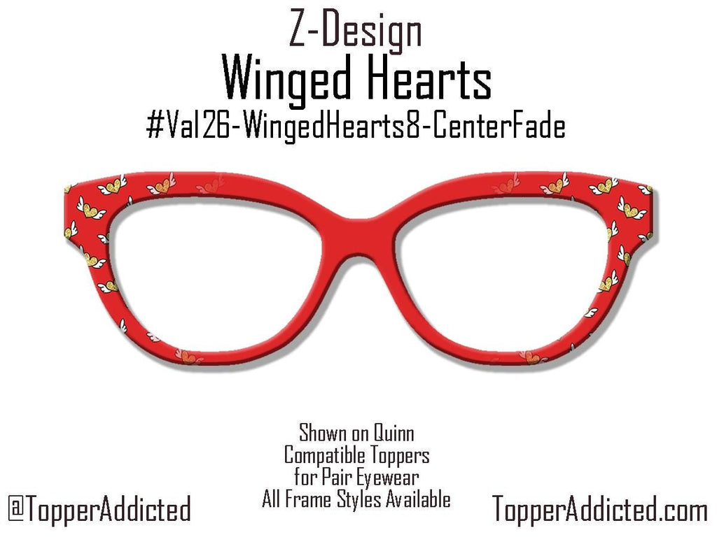 Winged Hearts Magnetic Topper – Gold Glitter Hearts on Red | Pair Eyewear Compatible Valentine Topper