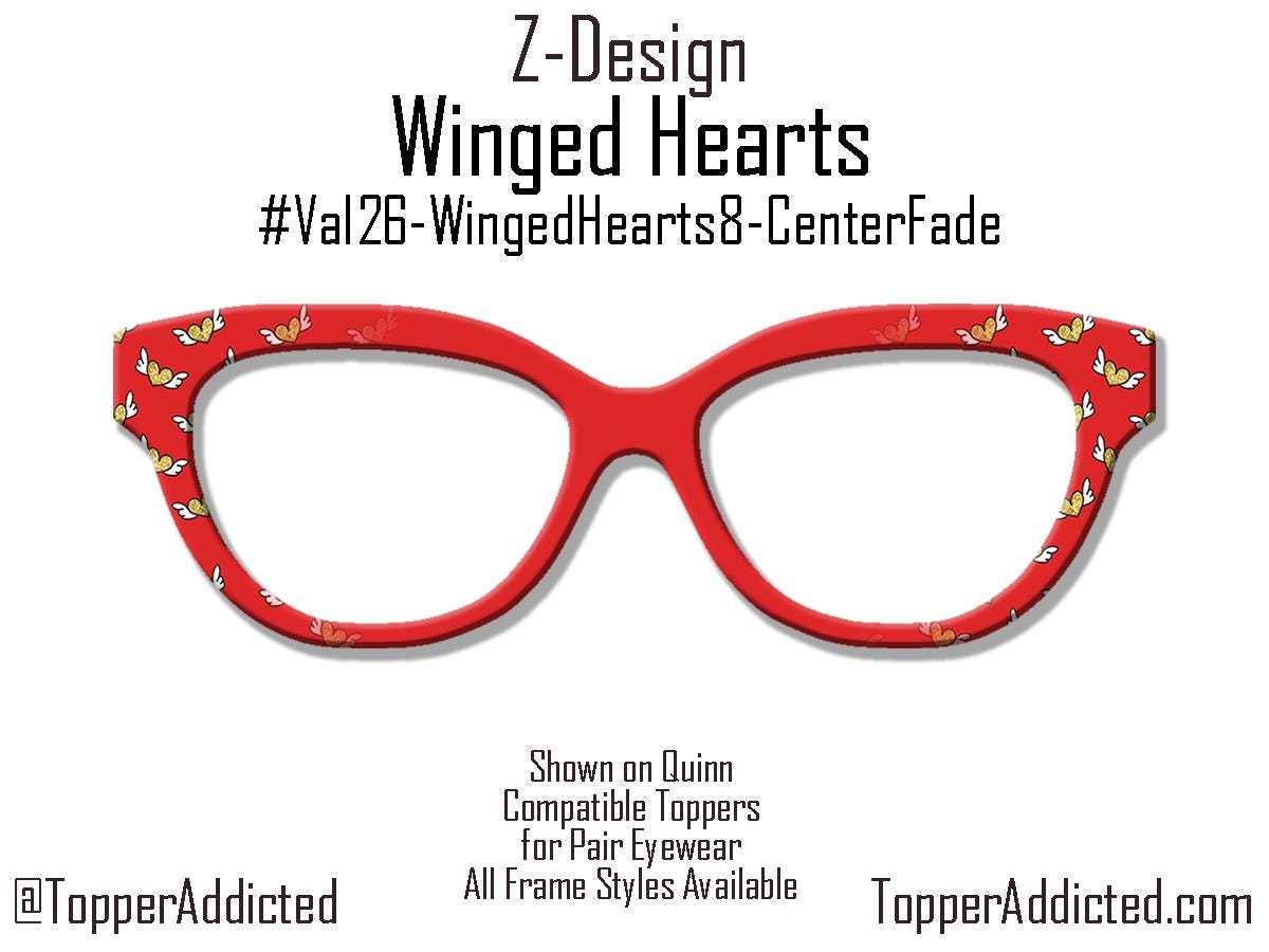 Winged Hearts Magnetic Topper – Gold Glitter Hearts on Red | Pair Eyewear Compatible Valentine Topper